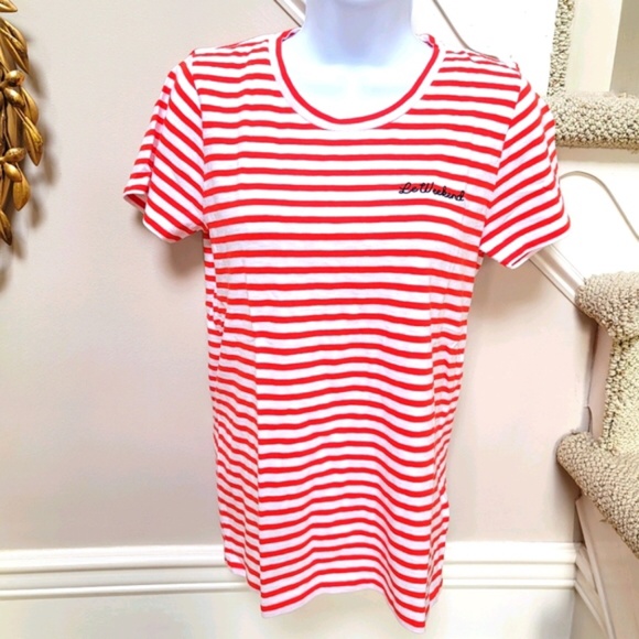 EUC J Crew sz Small S “Le Weekend" Chain-stitch Graphic Red Striped T-shirt NWT - Picture 2 of 5